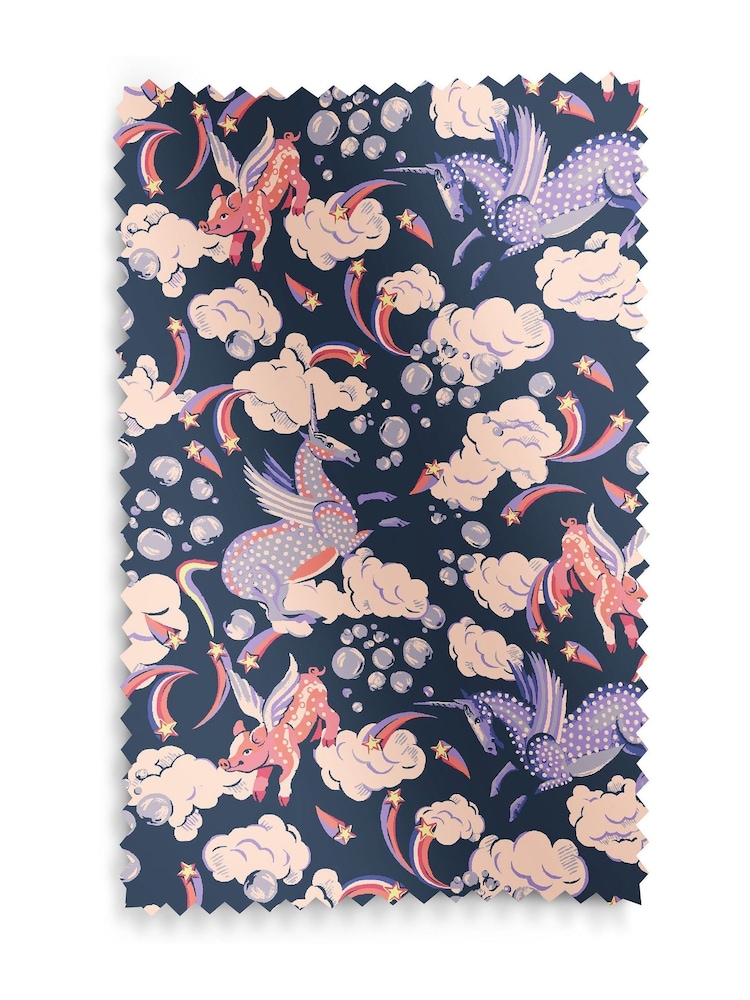 Cath Kidston Navy Blue Kids Unicorn Made To Measure 100% Cotton Curtains - Image 9 of 9