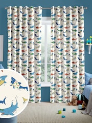 Cath Kidston Cream Kids Summer Sharks Made To Measure 100% Cotton Curtains - Image 1 of 9