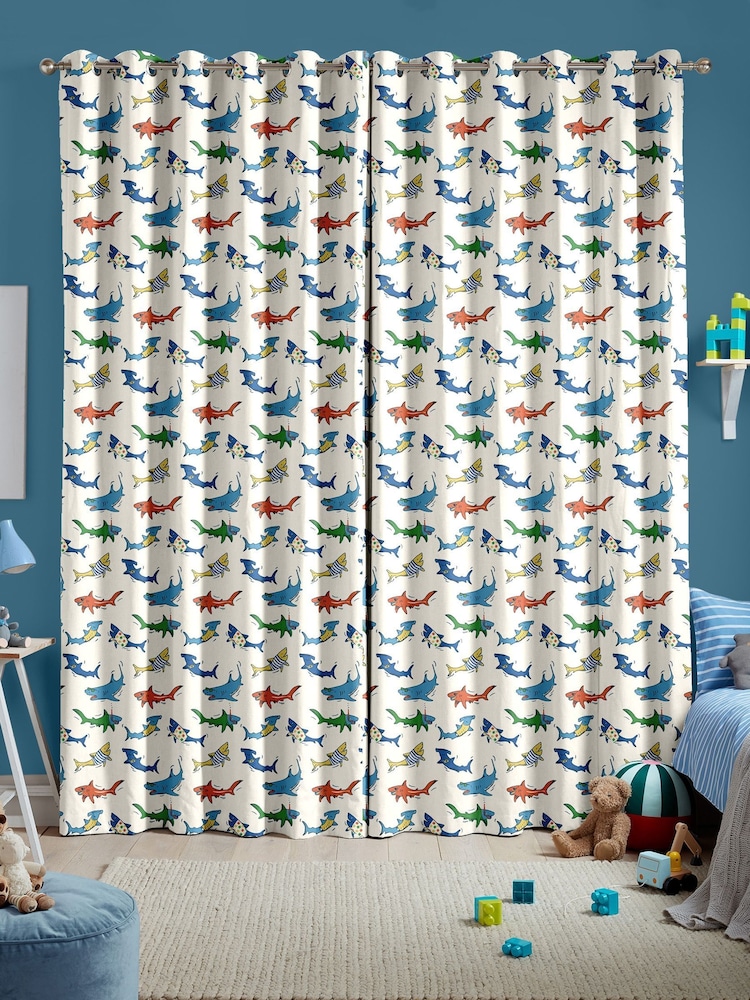 Cath Kidston Cream Kids Summer Sharks Made To Measure 100% Cotton Curtains - Image 2 of 9