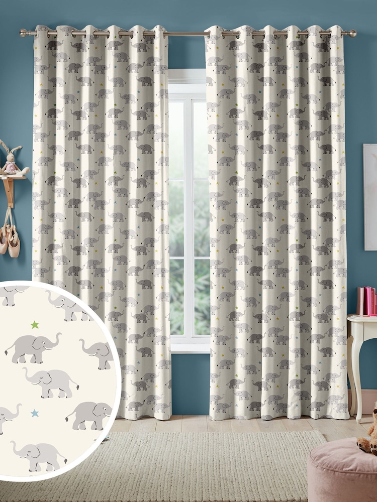 Cath Kidston Cream Kids Elephants Made To Measure 100% Cotton Curtains - Image 1 of 9