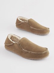Stone Brown Kickdown Suede Moccasin Slippers - Image 1 of 6