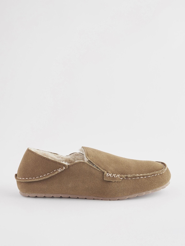 Stone Brown Kickdown Suede Moccasin Slippers - Image 2 of 6