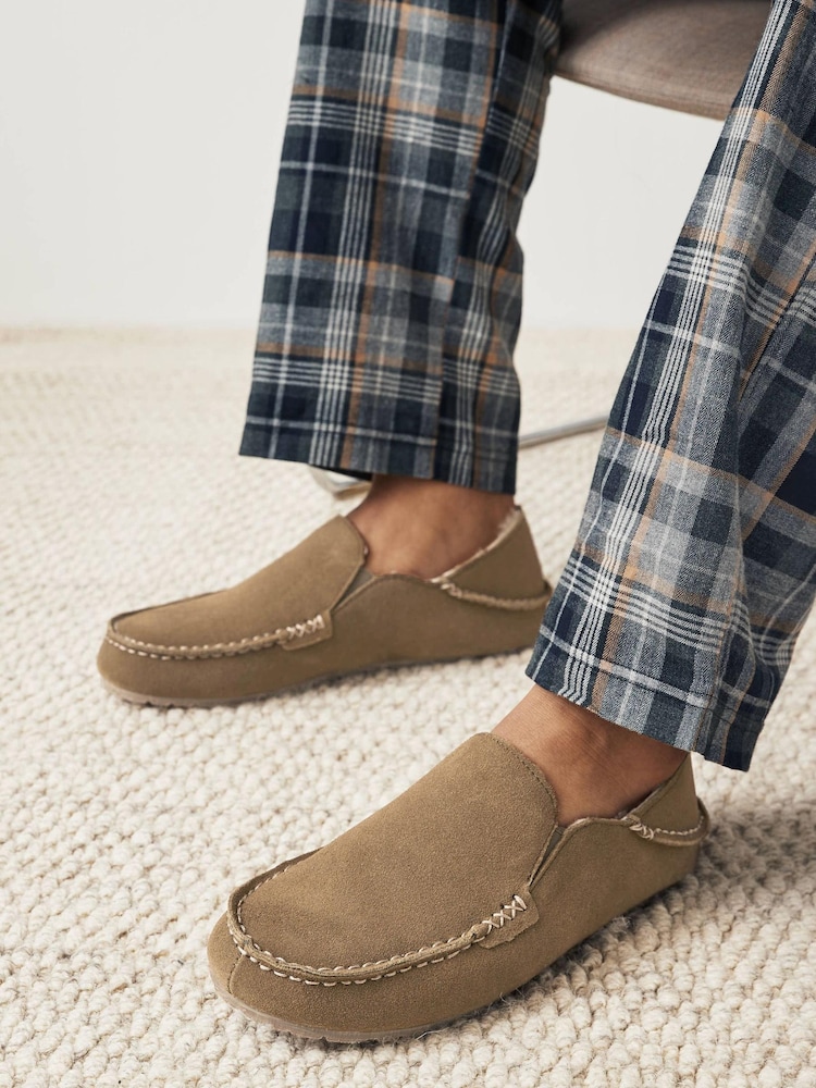 Stone Brown Kickdown Suede Moccasin Slippers - Image 6 of 6