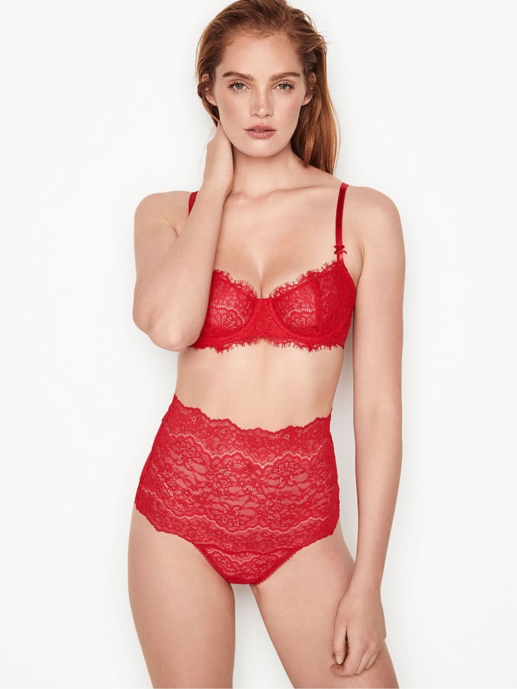 Victoria's Secret Lipstick Red Lace Unlined Balcony Bra - Image 1 of 2