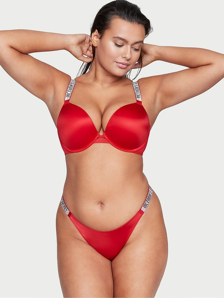 Victoria's Secret Lipstick Red Shine Strap Plunge Push Up Bra - Image 1 of 4