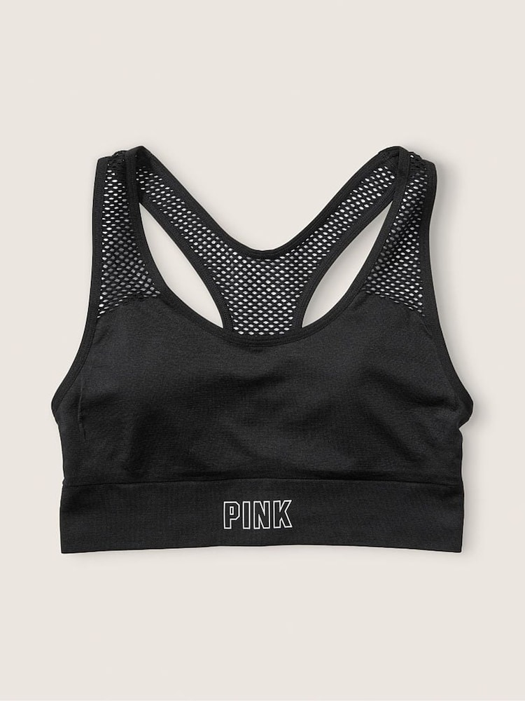 Victoria's Secret PINK Pure Black Seamless Low Impact Racerback Sports Bra - Image 3 of 3 Victoria's Secret PINK Pure Black Seamless Low Impact Racerback Sports Bra - Image 3 of 3