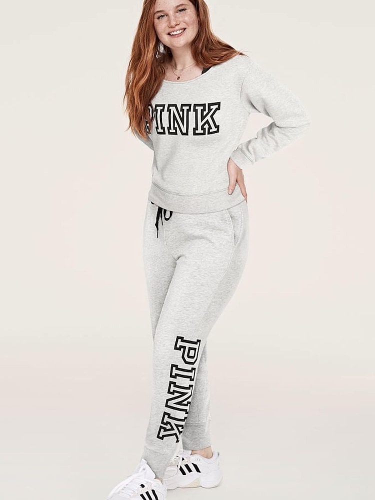Victoria's Secret PINK Heather Stone Grey Fleece Lounge Jogger - Image 1 of 5