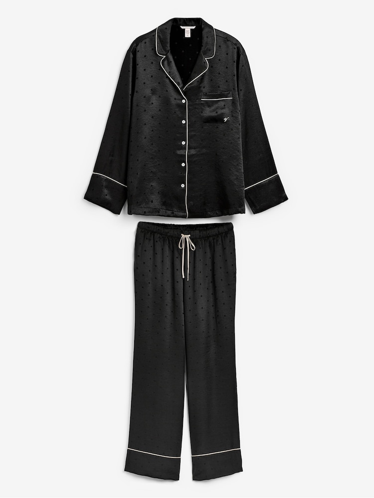 Victoria's Secret Black Dot Satin Long Pyjama Set - Image 1 of 2