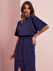 Lipsy Navy Kimono Belted Midi Dress - Image 1 of 4