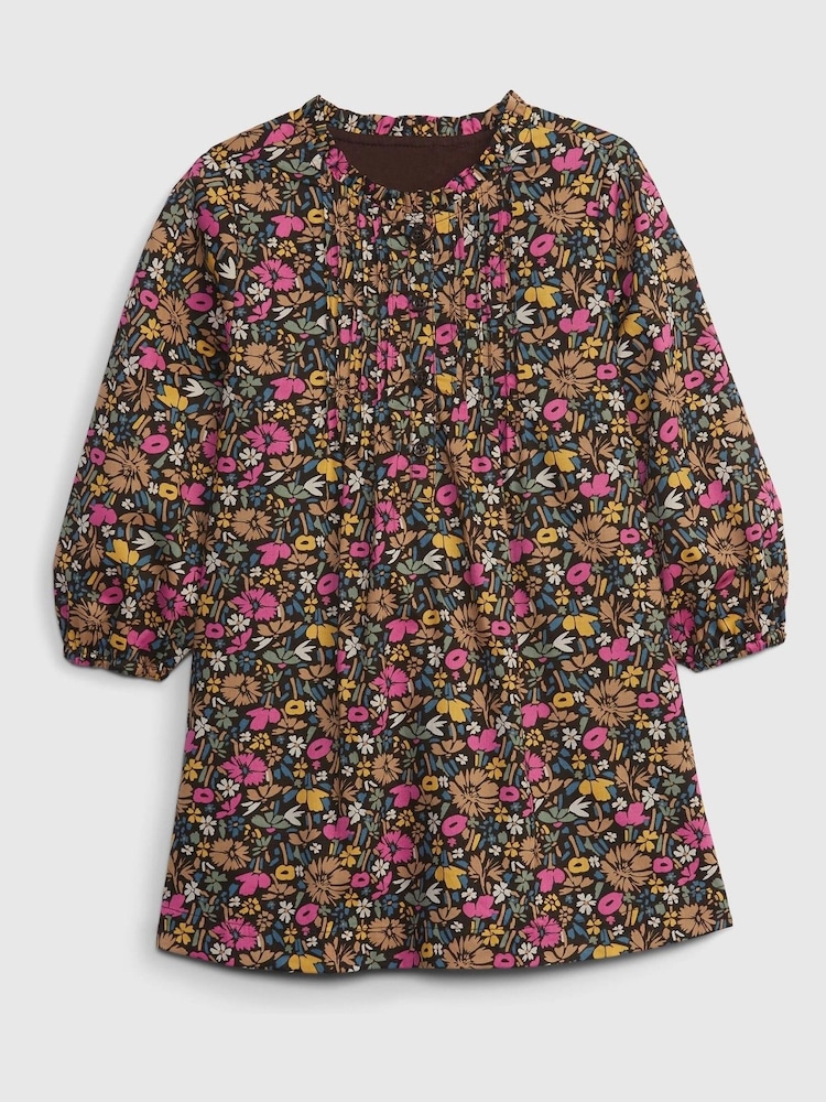Gap Brown Floral Long Sleeve Round Neck Dress - Image 1 of 3 Gap Brown Floral Long Sleeve Round Neck Dress - Image 1 of 3