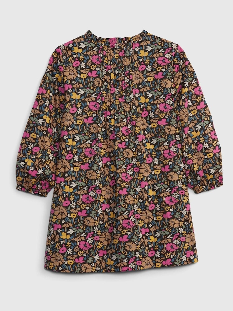 Gap Brown Floral Long Sleeve Round Neck Dress - Image 2 of 3 Gap Brown Floral Long Sleeve Round Neck Dress - Image 2 of 3