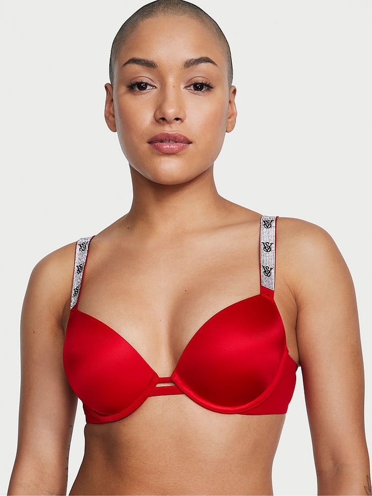 Victoria's Secret Lipstick Red Monogram Push Up Shine Strap Bra - Image 1 of 3