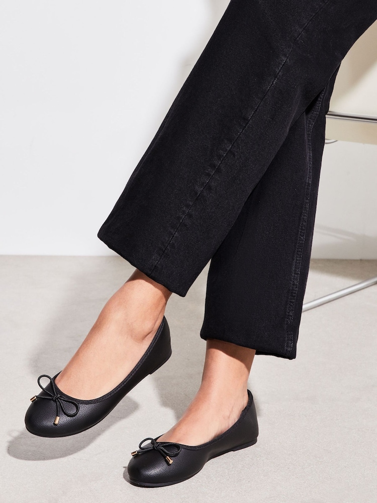 Lipsy Black Regular Fit Metal Bow Faux Leather Ballet Pump - Image 1 of 4