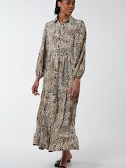 Blue Vanilla Brown Button Front Long Slv Maxi Dress - Image 1 of 1