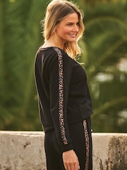 Sosandar Black Leopard Panel Lounge Top Co-Ord - Image 5 of 6