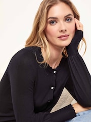 Lipsy Black Scallop Detail Crew Neck Button Through Knitted Cardigan - Image 4 of 4