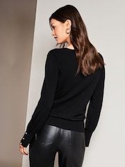 Lipsy Black Scallop Detail Long Sleeve Knitted Jumper - Image 2 of 4