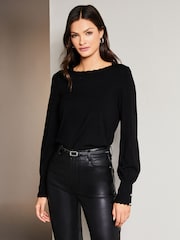Lipsy Black Scallop Detail Long Sleeve Knitted Jumper - Image 3 of 4