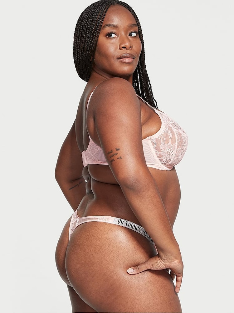 Victoria's Secret Purest Pink Lace Shine Strap Thong Panty - Image 2 of 3 Victoria's Secret Purest Pink Lace Shine Strap Thong Panty - Image 2 of 3