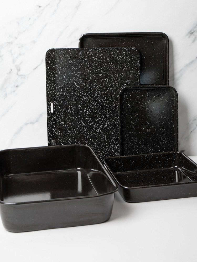 Masterclass Set of 5 Black Vitreous Enamel Non-Stick Cookware Set - Image 1 of 3 Masterclass Set of 5 Black Vitreous Enamel Non-Stick Cookware Set - Image 1 of 3