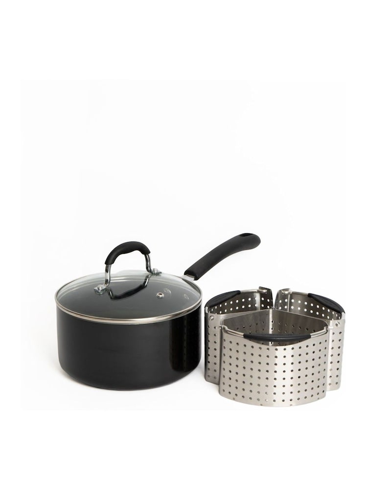 Masterclass Set of 4 Black Saucepan with 3 Divider Baskets - Image 3 of 3 Masterclass Set of 4 Black Saucepan with 3 Divider Baskets - Image 3 of 3