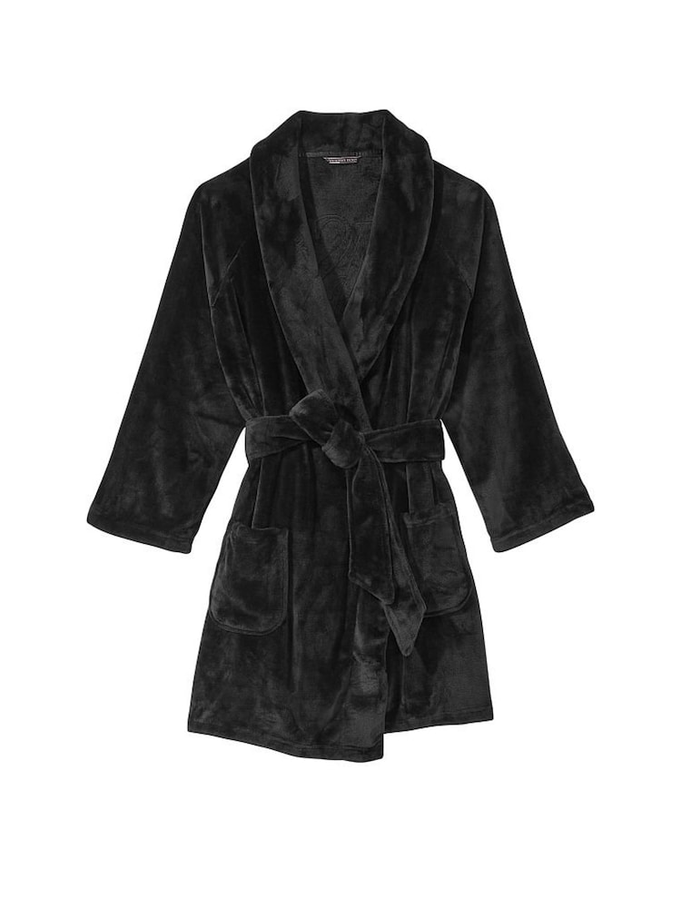 Victoria's Secret Black Embossed Logo Cosy Short Dressing Gown - Image 3 of 3