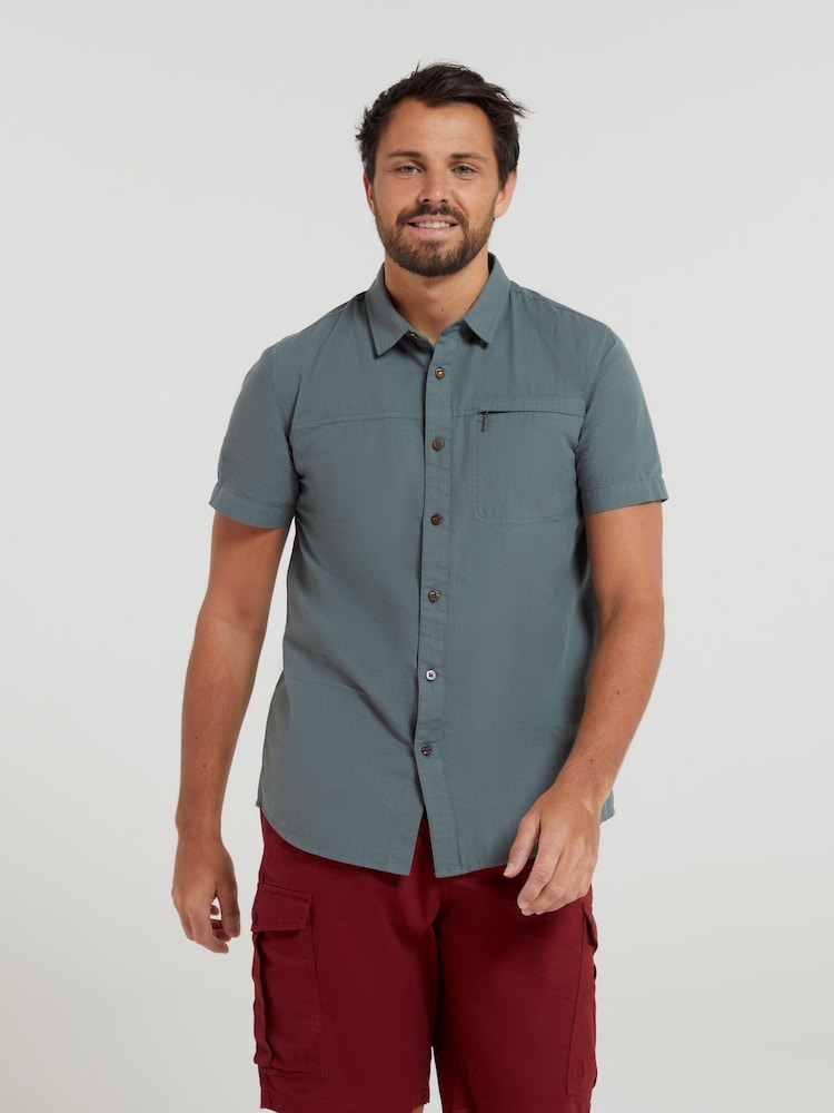 Mountain Warehouse Green Coconut Slub Texture 100% Cotton Mens Shirt g - Image 2 of 6