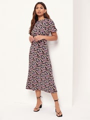 Lipsy Floral Jersey Puff Short Sleeve Underbust Midi Dress - Image 1 of 4