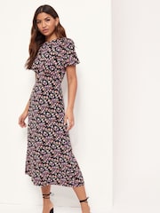 Lipsy Floral Jersey Puff Short Sleeve Underbust Midi Dress - Image 2 of 4