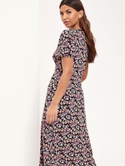 Lipsy Floral Jersey Puff Short Sleeve Underbust Midi Dress - Image 3 of 4