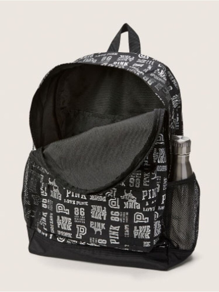 Victoria's Secret PINK Pure Black Mixed Logo Classic Backpack - Image 5 of 5