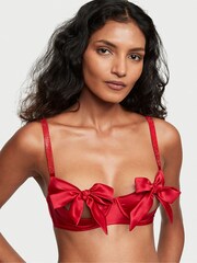 Victoria's Secret Lipstick Red Satin Balcony Shine Bow Bra - Image 1 of 1