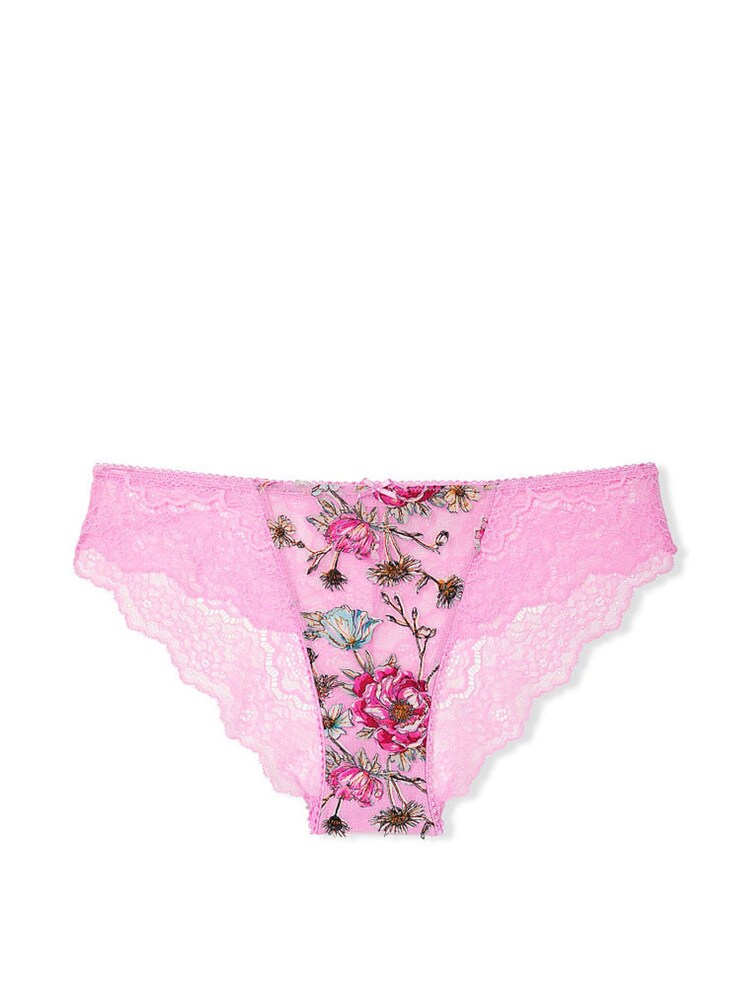 Victoria's Secret Pink Chiffon Cheeky Lace Embroidered G String Knickers - Image 1 of 1