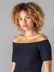 Roman Navy Bardot Floral Fit & Flare Dress - Image 3 of 4