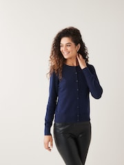 Gap Blue Lightweight Cotton Long Sleeve Crew Neck Cardigan - Image 1 of 6