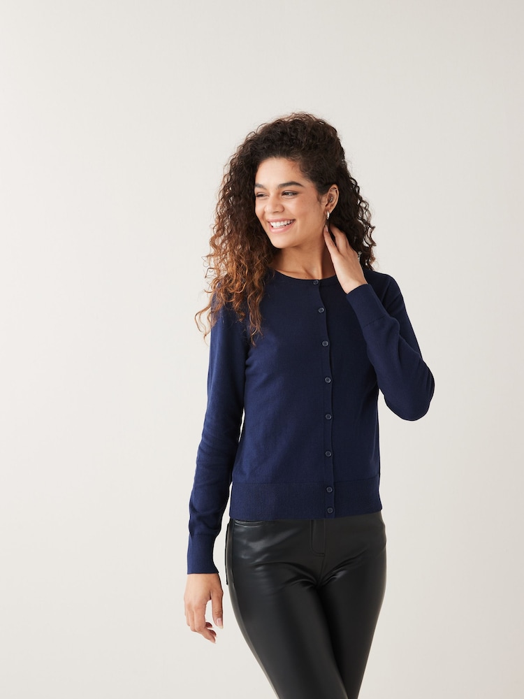 Gap Blue Lightweight Cotton Long Sleeve Crew Neck Cardigan - Image 1 of 6