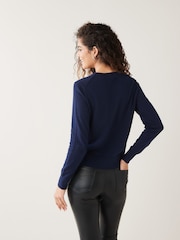 Gap Blue Lightweight Cotton Long Sleeve Crew Neck Cardigan - Image 2 of 6