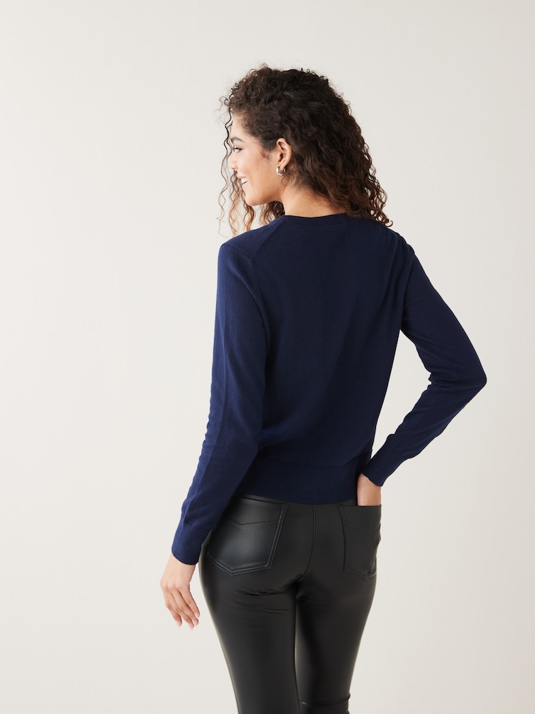 Gap Blue Lightweight Cotton Long Sleeve Crew Neck Cardigan - Image 2 of 6