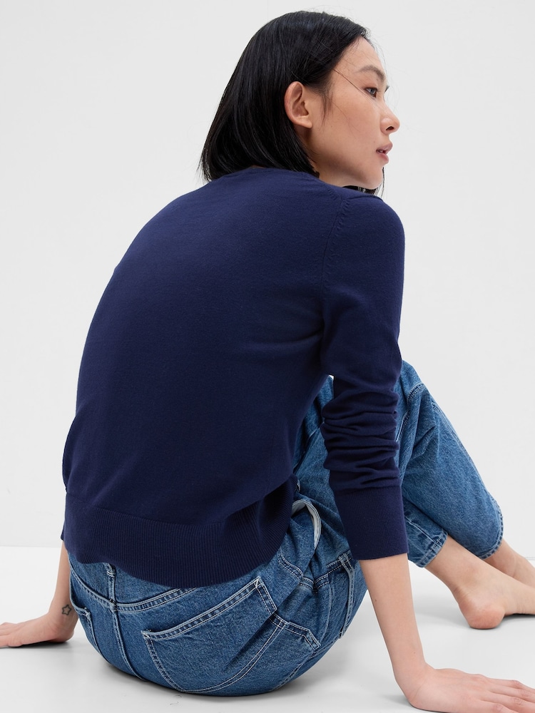 Gap Blue Lightweight Cotton Long Sleeve Crew Neck Cardigan - Image 4 of 6