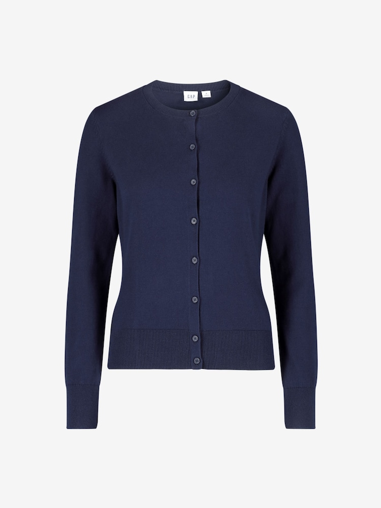Gap Blue Lightweight Cotton Long Sleeve Crew Neck Cardigan - Image 6 of 6