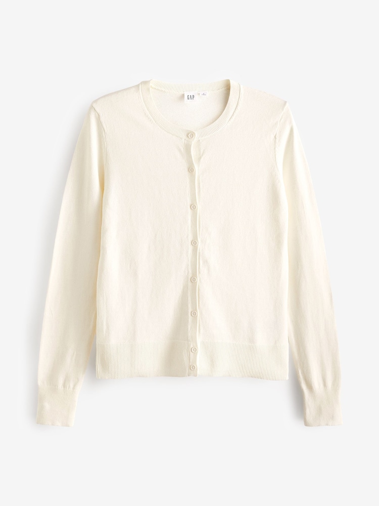 Gap White Lightweight Long Sleeve Crew Neck Cardigan - Image 4 of 4