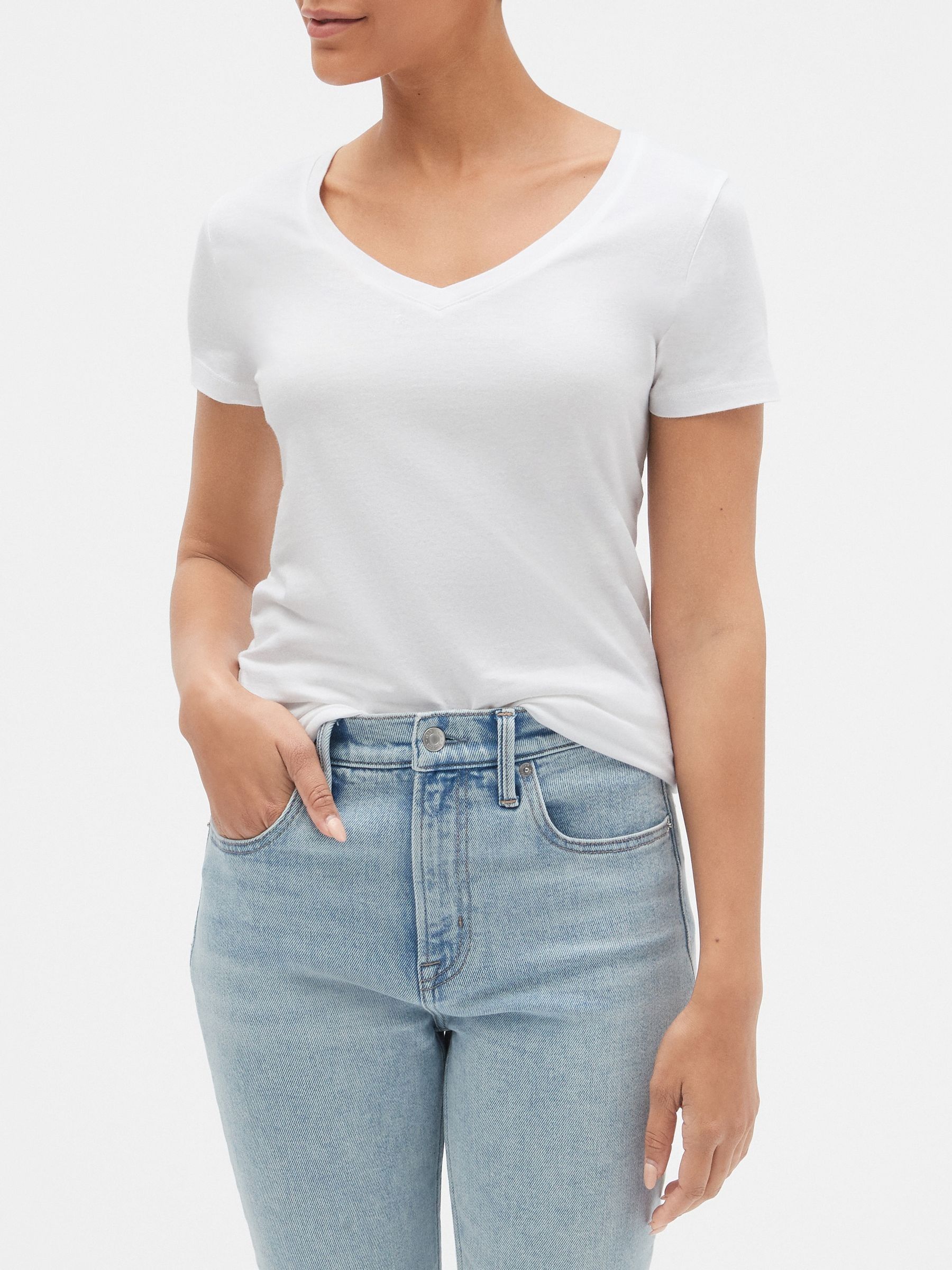 Buy Gap White V-Neck Favourite Cotton-Modal Short Sleeve T-Shirt from ...