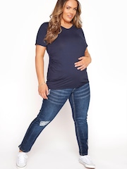 Bump It Up Blue Maternity Distressed Straight Leg Jeans - Image 1 of 2