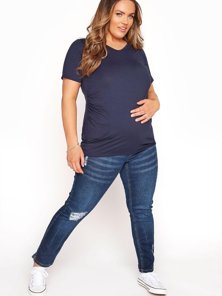 Bump It Up Blue Maternity Distressed Straight Leg Jeans - Image 1 of 2 Bump It Up Blue Maternity Distressed Straight Leg Jeans - Image 1 of 2