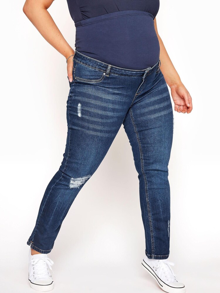 Bump It Up Blue Maternity Distressed Straight Leg Jeans - Image 2 of 2 Bump It Up Blue Maternity Distressed Straight Leg Jeans - Image 2 of 2