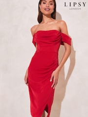 Rot - Lipsy Midikleid mit Wickelrock mit Schlitz und Carmenausschnitt - Bild 1 von 4