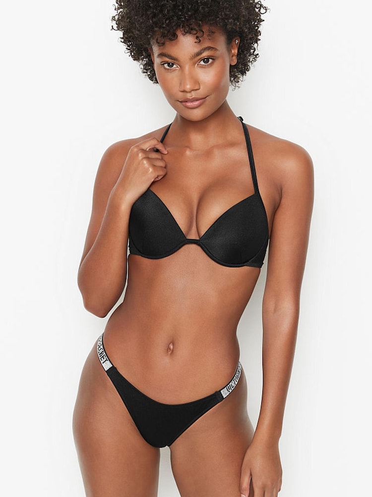 Victoria's Secret Black Brazilian Shine Strap Swim Bikini Bottom - Image 1 of 3