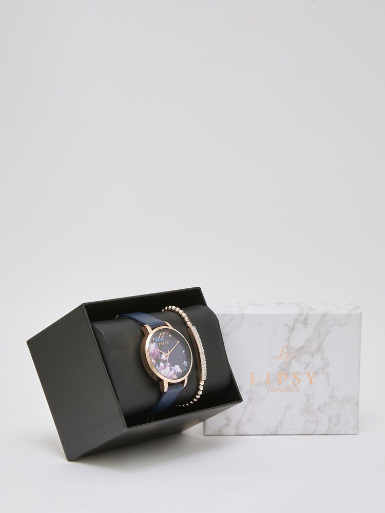 Lipsy Navy Gift Set Floral Watch - Image 1 of 4