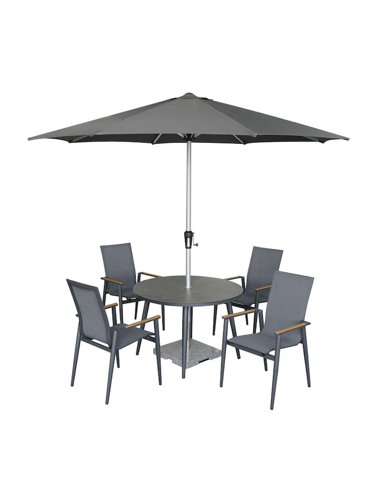 Bramblecrest Anthracite Sofia Round Table with 4 Armchairs, Parasol & Base - Image 5 of 5