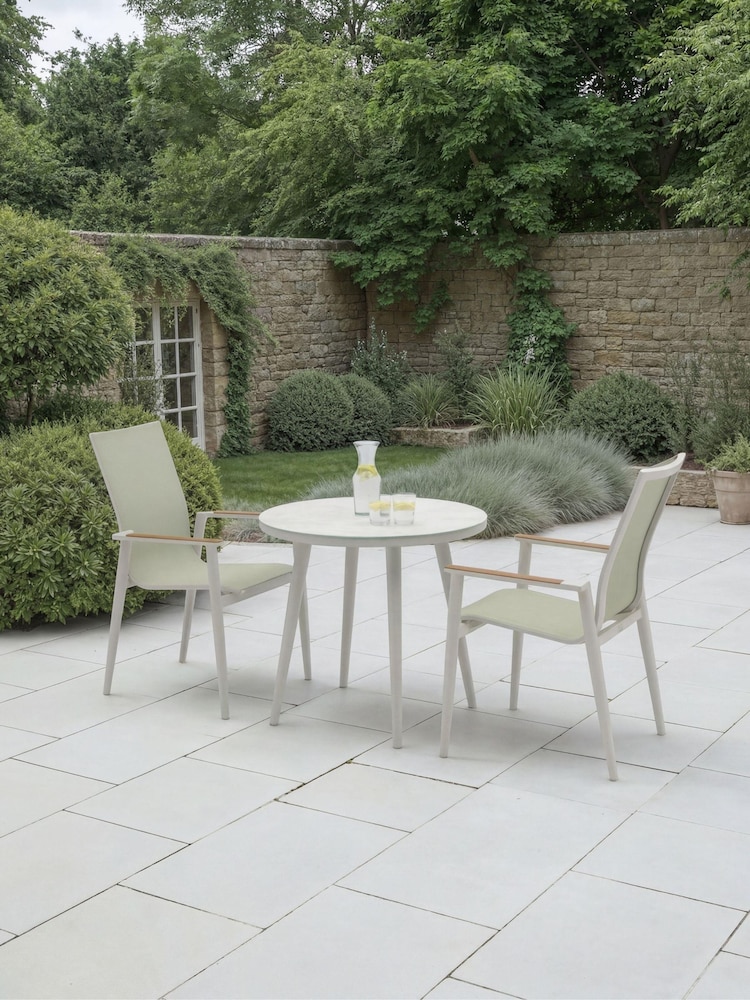 Bramblecrest Green Sofia Round Bistro Table with 2 Armchairs - Image 1 of 2 Bramblecrest Green Sofia Round Bistro Table with 2 Armchairs - Image 1 of 2